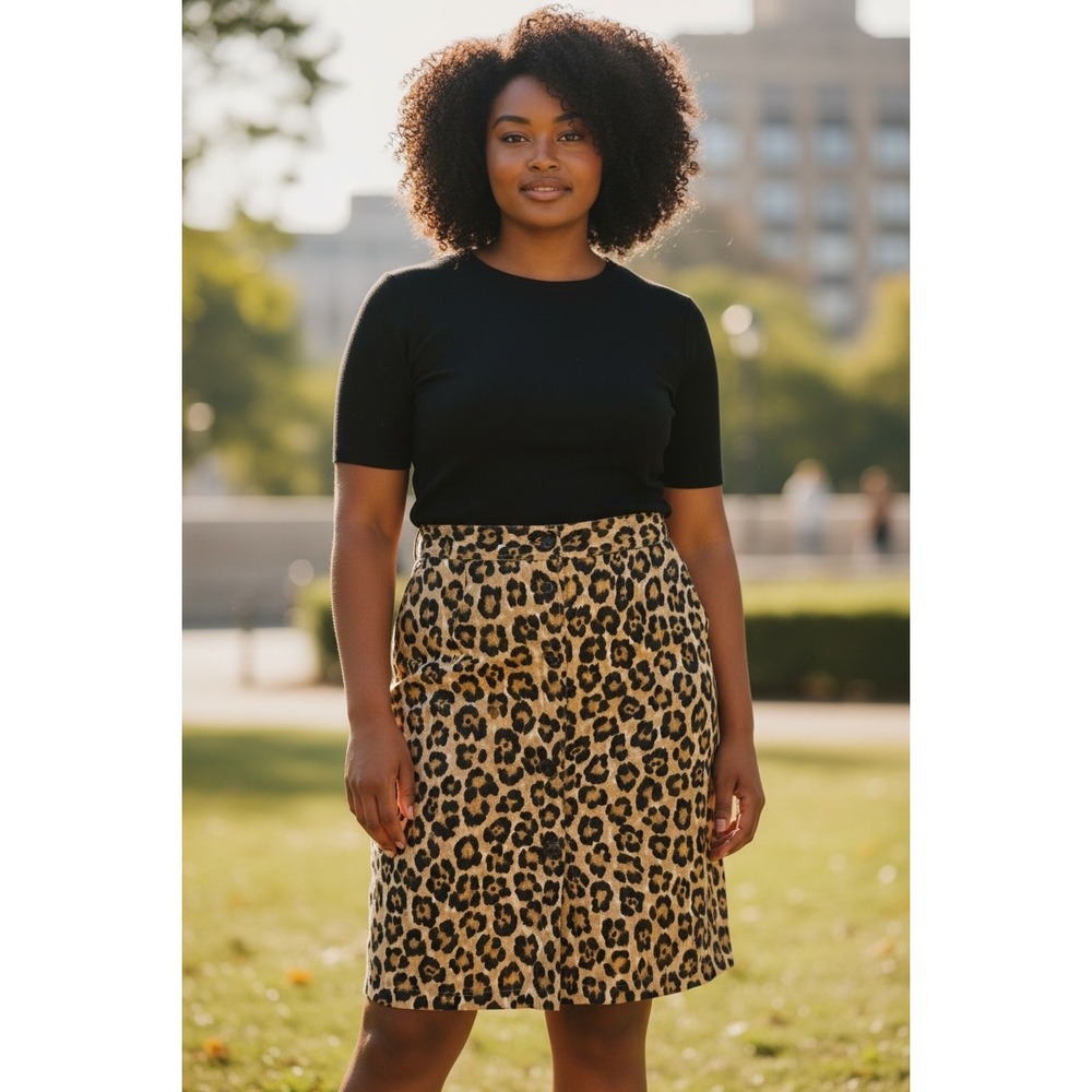 Lauren Ralph Lauren Leopard Print Linen Cotton Button Front Skirt Quiet Lux 12